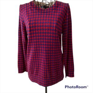 J. Crew Lightweight Merino Wool Red Blue Print Pullover Scoop Neck Sweater Sz M